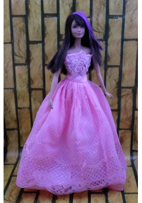 Lavender Party Dress For Barbie Doll Dress With Embroidery