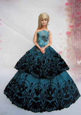 Teal A-line Dress Noble Barbie With Appliques and Floor-length