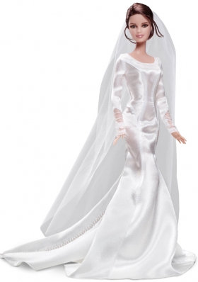 Elegant Handmade White Barbie Satin Wedding Dress For Barbie Doll