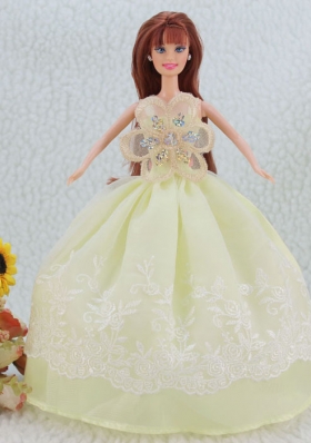 The Most Beautiful Beading and Embroidery Yellow Green Ball Gown Party Clothes Barbie Doll Dress