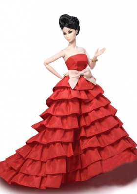 Elegant Party Dress with  Red Taffeta Made to Fit the Barbie Doll