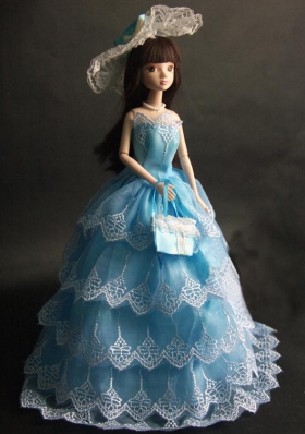 Luxurious Baby Blue Party Dress with Organza Made to Fit the Barbie Doll