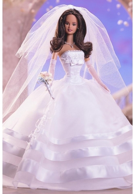 Fashion Handmade Barbie White Organza Wedding Dress For Barbie Doll