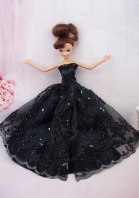 Modest Ball Gown Lace Black Party Clothes Barbie Doll Dress