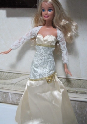 Elegant Champagne Beading Decorate Mermaid Wedding Clothes Barbie Doll Dress