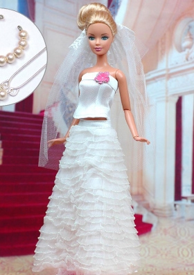 Fashion Handmade Organza Barbie White Wedding Dress For Barbie Doll