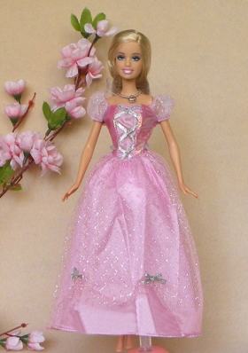 Sweet Rose Pink Short Sleeves Handmade Party Clothes Fashion Dress For Noble Barbie