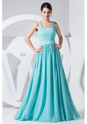 Beading Decorate Wasit Aqua Blue Empire 2013 Prom Dress For Formal Evening