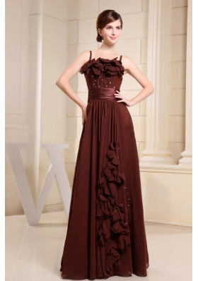 Brown Prom Dress With Straps Hand Made Flowers and Beading