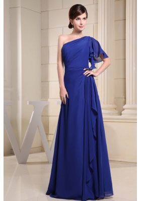 One Shoulder Blue For Prom Dress With Short Sleeve