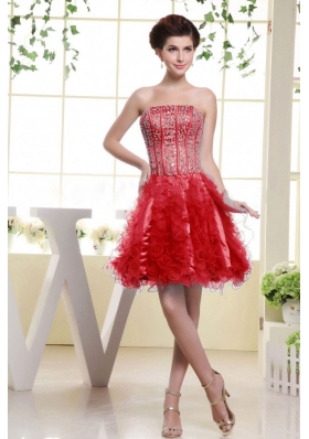 Red Beaded Bodice and Ruffles For Short Prom Dress