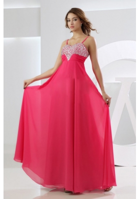 Beading Empire Chiffon Straps Floor-length Prom Dress Hot Pink