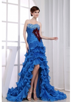 Beading Mermaid Sweetheart Prom Dress Organza High-low Royal Blue