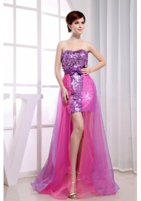 Paillette Over Skirt Beading Stylish Organza And Sequins Strapless Column Prom Dress Fuchsia