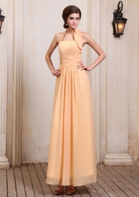 Gold Prom Dress With Halter Chiffon Ankle-length