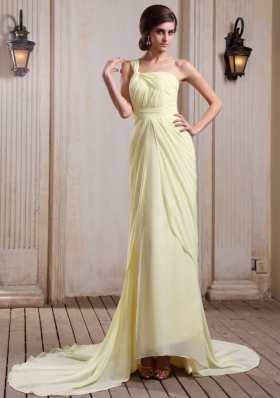 Yellow Green Prom Dress With One Shoulder Court Train Chiffon