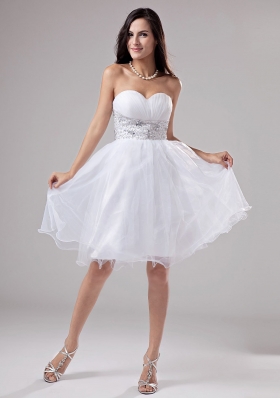 Beaded Decorate Waist Knee-length Organza A-Line Sweetheart Prom Dress