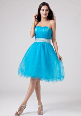 2013 Teal Strapless Prom Dress With Sash and Ruch With Organza
