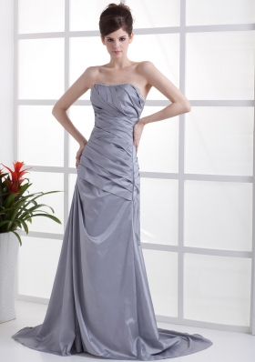 Beading Decorate Bust Grey Taffeta Brush Train 2013 Prom Dress