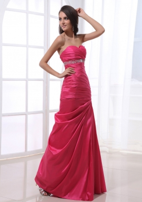 Ruched Bodice and Beading For Prom Dress With Hot Pink and Floor-length