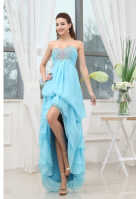 Aqua Blue Prom Dress With Appliques High-low Chiffon For Custom Made