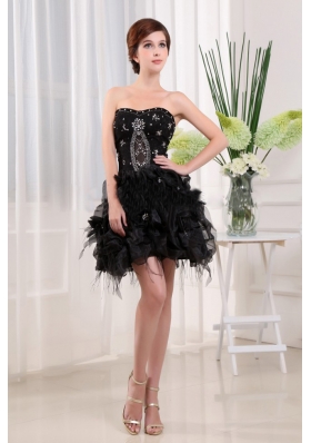 Beading Strapless A-Line Black Tulle Mini-length Prom Dress