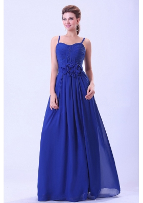 Royal Blue Prom / Evening Dress Spaghetti Straps Hand Made Flower Chiffon
