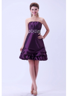 Dark Purple Beaded Prom / Homecoming Dress Knee-length
