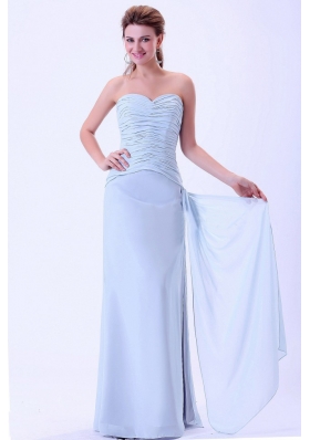 Light Blue Sweetheart Ruched Prom Dress Chiffon For Custom Made