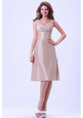 Champagne V-neck Bridesmaid Dresses With Knee-length