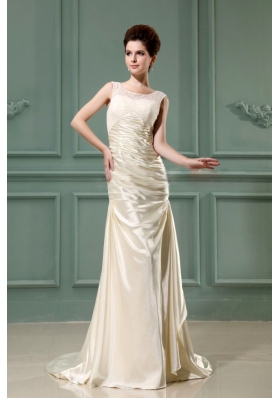 Scoop Column Champagne Taffeta Brush Wedding Dress