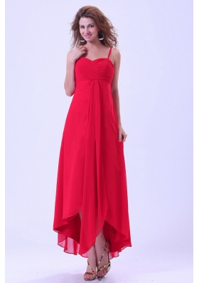High-low Prom / Homecoming Dress With Spaghetti Straps Chiffon Coral Red For Custom Made