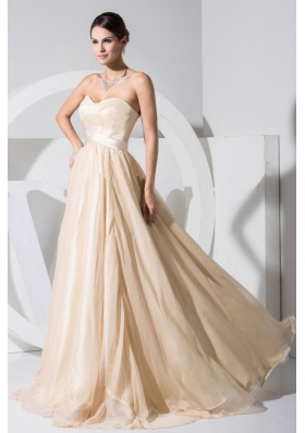 Champagne Sweetheart Neckline Chiffon Brush Train 2013 Prom Dress