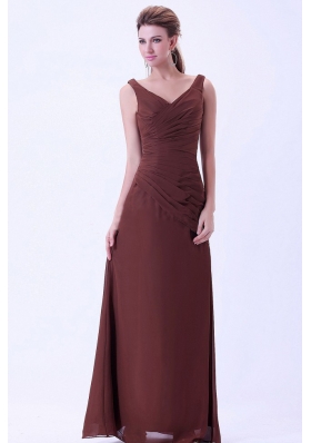 V-neck Chiffon Brown Mother of the Bride Dresses Floor-length