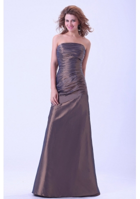 Simple Prom Dress Brown Strapless A-line Taffeta Floor-length Mother of the Bride Dresses