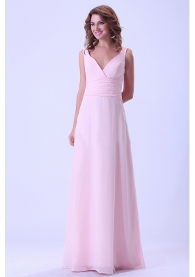 Baby Pink V-neck Bridemaid Dress Chiffon