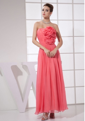 Hand Made Flower Watermelon Red Chiffon Ankle-length 2013 Prom Dress