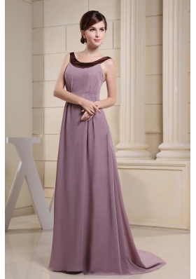 Scoop Mother of the Bride Dress With Light Purple and Brush Train