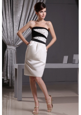 Column Beading and Knee-length Taffeta For Prom Dress