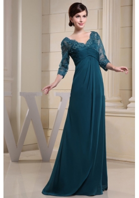 V-neck and 3/4 Sleeves For Mother Of The Bride Dress With Lace