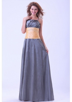 Dark Grey Bridesmaid Dresses With Ruching Spaghetti Straps Floor-length