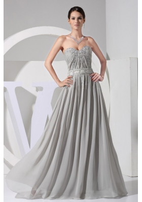 Appliques With Beading Decorate Bodice Grey Chiffon Floor-length Sweetheart Neckline 2013 Prom Dress