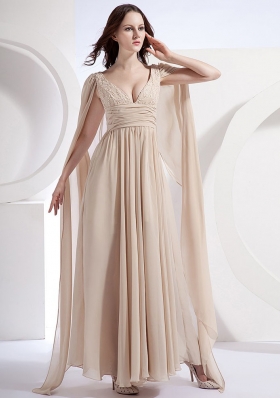 Empire V-neck Watteau Chiffon Prom Dress Champagne