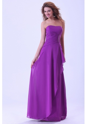 Purple Bridemaid Dress Strapless Chiffon Floor-length