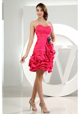 Ruffles Column Sweetheart Taffeta Mini-length Prom Dress Hot Pink