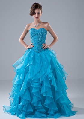 Beading and Ruffles Sweetheart Organza Beading Floor-length A-Line Prom ...