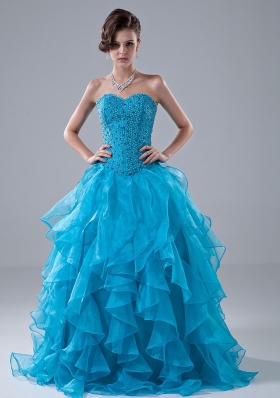 Beading and Ruffles Sweetheart Organza Beading Floor-length A-Line Prom Dress