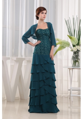 Beading Column Strapless Chiffon Floor-length Teal Mother of the Bride Dress