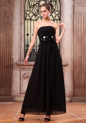 Black Prom Dress With Ankle-length Chiffon Hand Made Flower