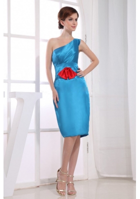 Column / Sheath One Shoulder Knee-length Bridesmaid Dress Taffeta Teal